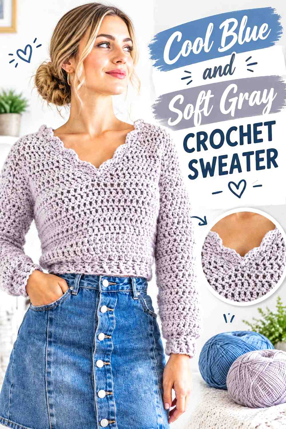 9. Cool Blue And Soft Gray Crochet Sweater