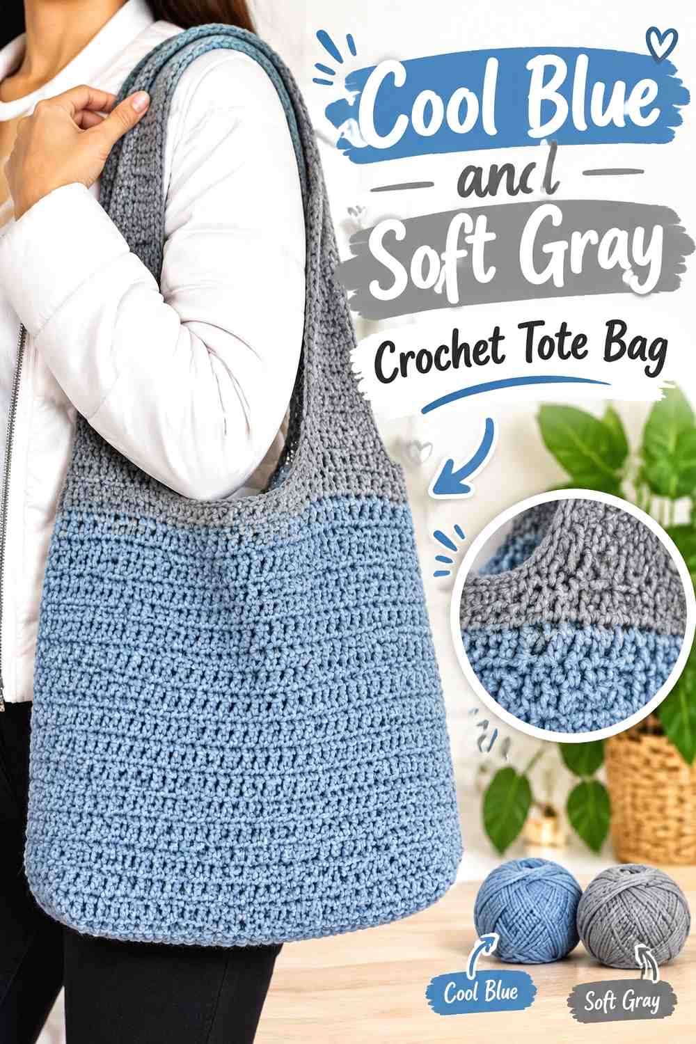 14. Cool Blue And Soft Gray Crochet Tote Bag
