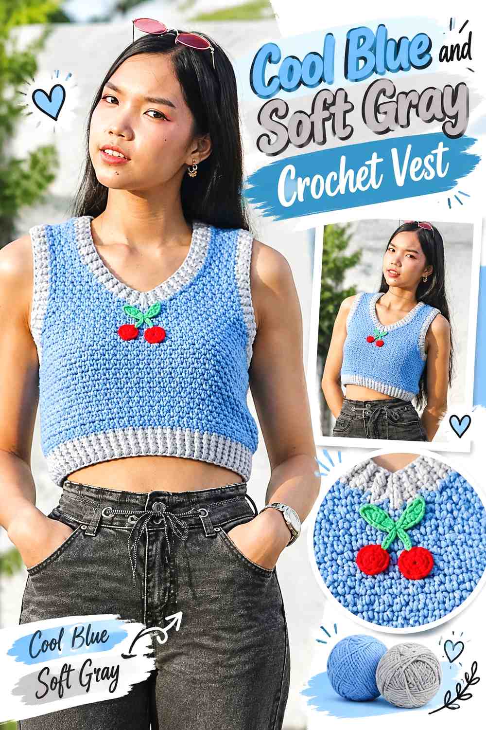 10. Cool Blue And Soft Gray Crochet Vest