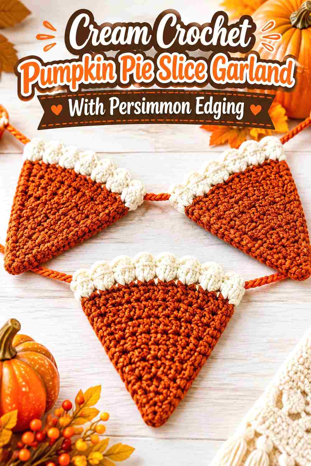 5. Cream Crochet Pumpkin Pie Slice Garland With Persimmon Edging