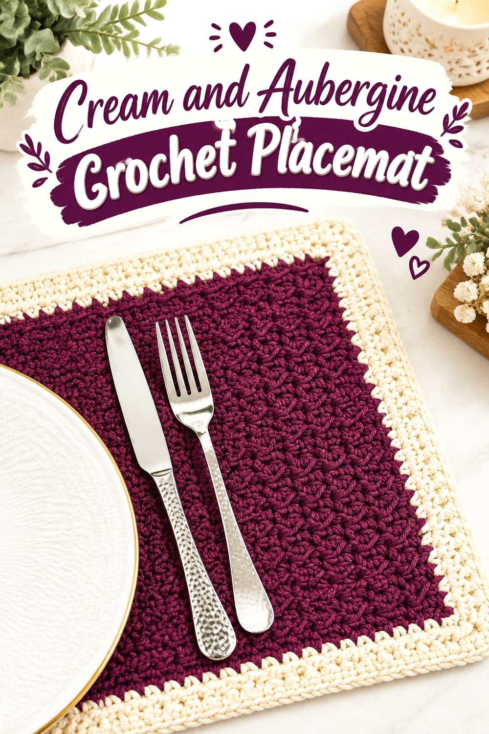 11. Cream And Aubergine Crochet Placemat