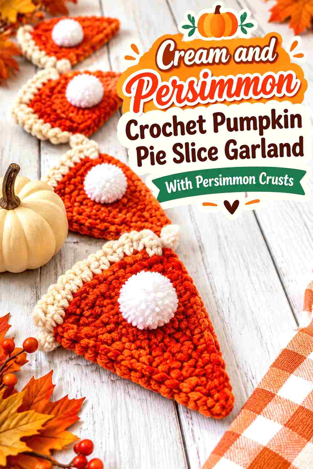 2. Cream And Persimmon Crochet Pumpkin Pie Slice Garland With Persimmon Crusts