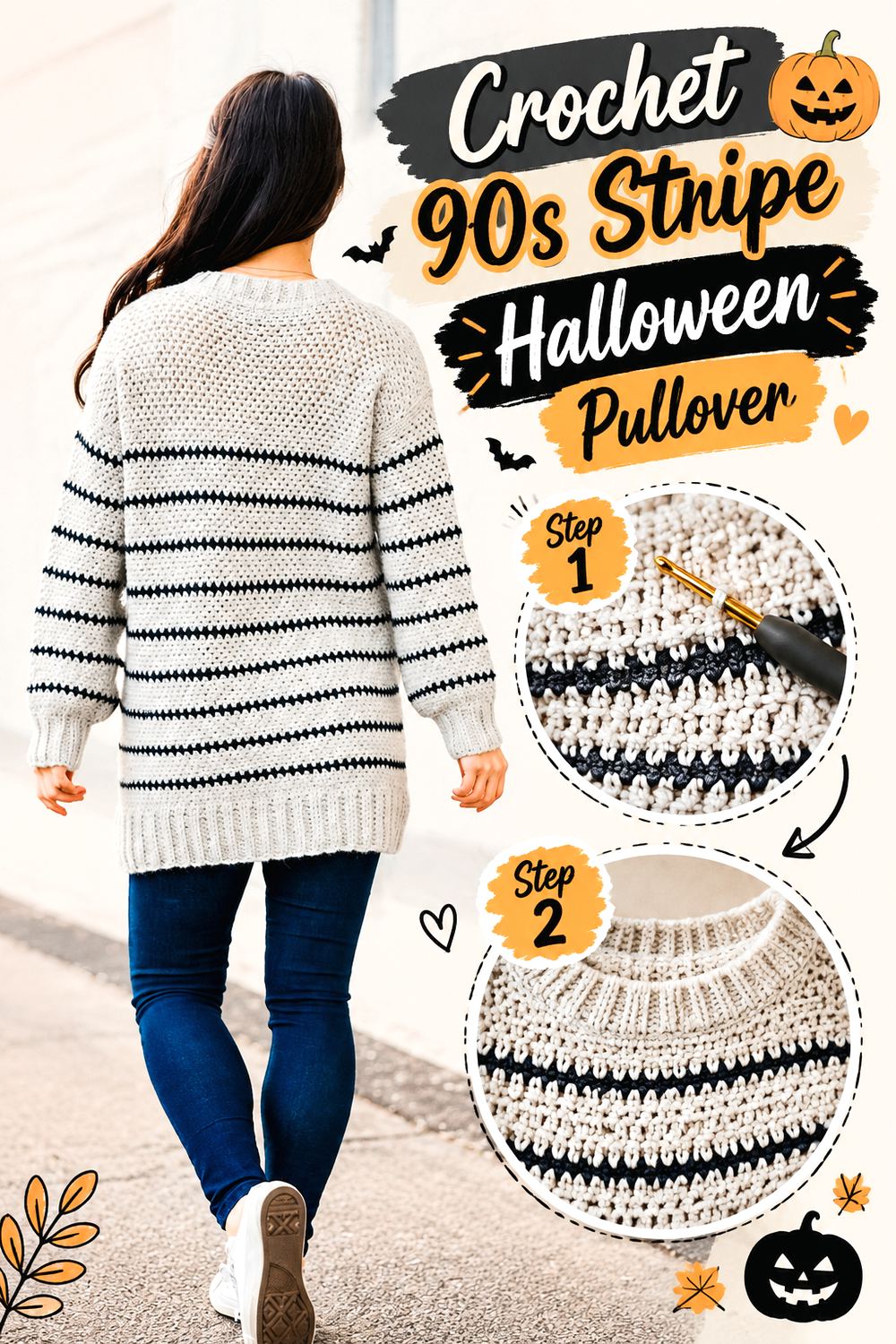 Crochet s Stripe Halloween Pullover