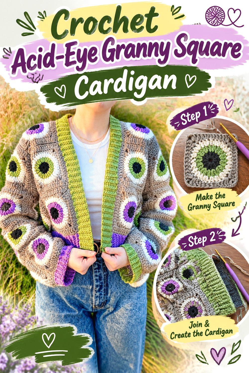 Crochet Acid Eye Granny Square Cardigan