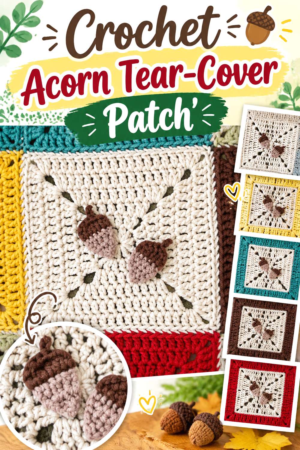 Crochet Acorn Tear Cover Patch