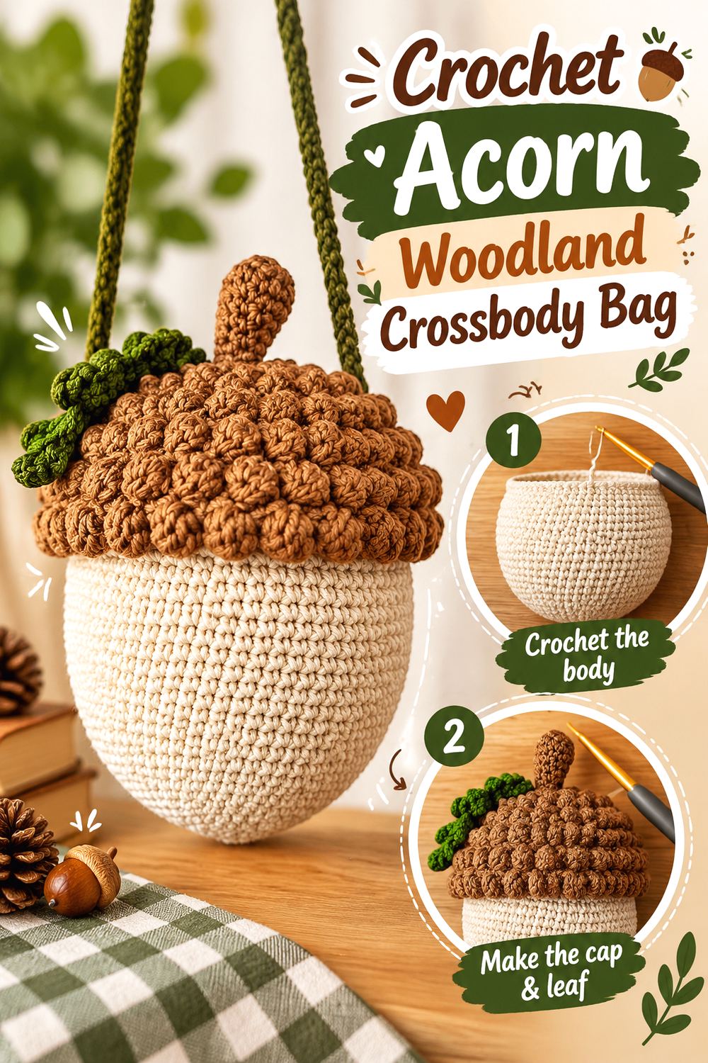 Crochet Acorn Woodland Crossbody Bag
