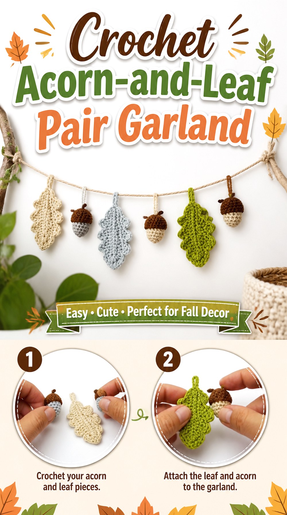 Crochet Acorn and Leaf Pair Garland
