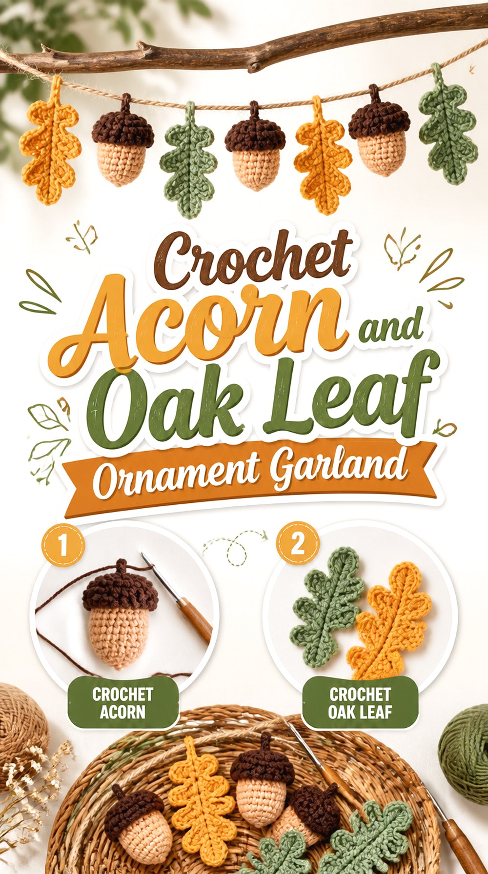 Crochet Acorn and Oak Leaf Ornament Garland