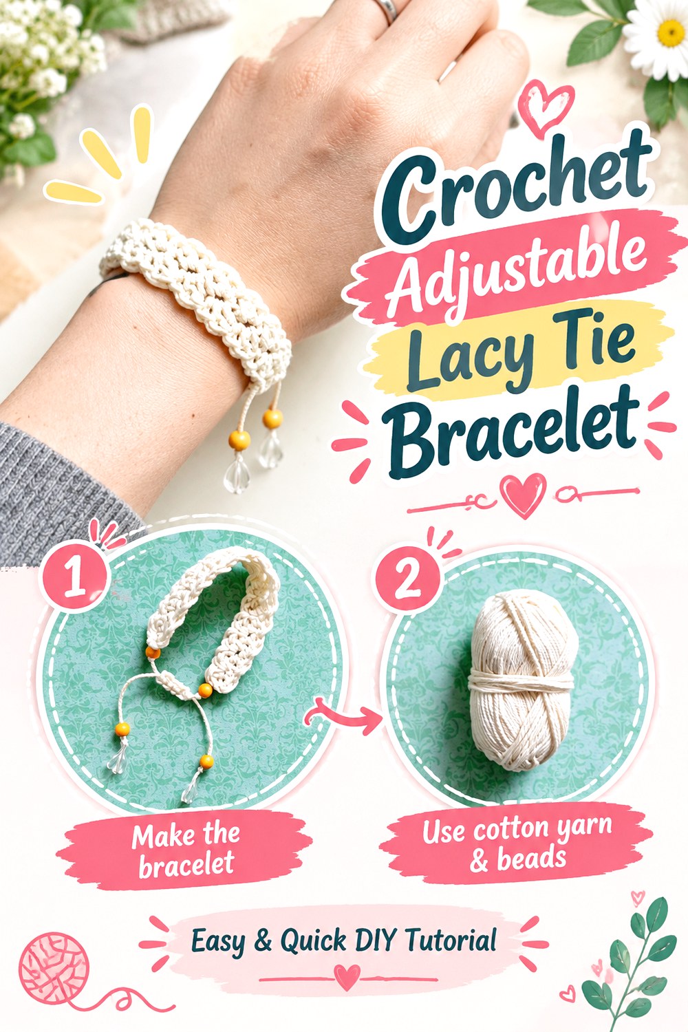 Crochet Adjustable Lacy Tie Bracelet