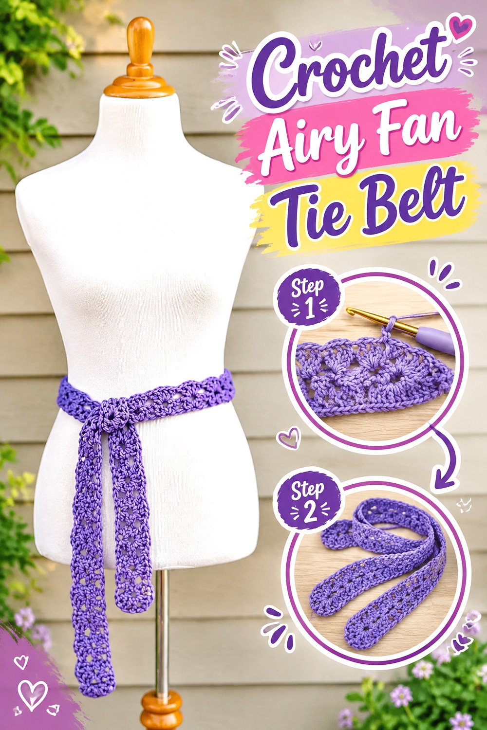 Crochet Airy Fan Tie Belt
