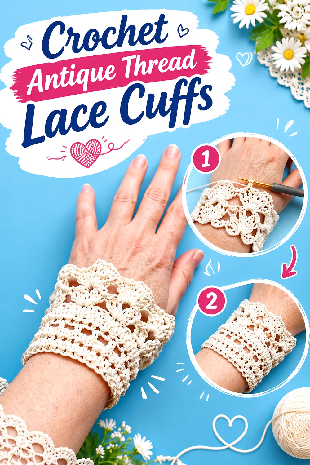 Crochet Antique Thread Lace Cuffs