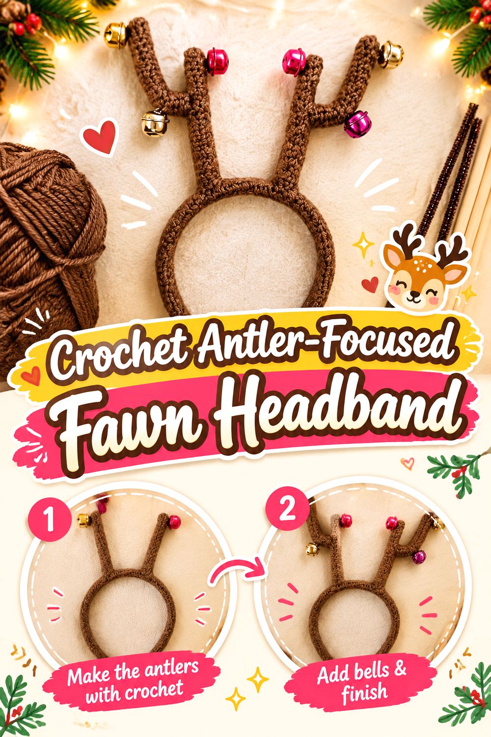 Crochet Antler Focused Fawn Headband
