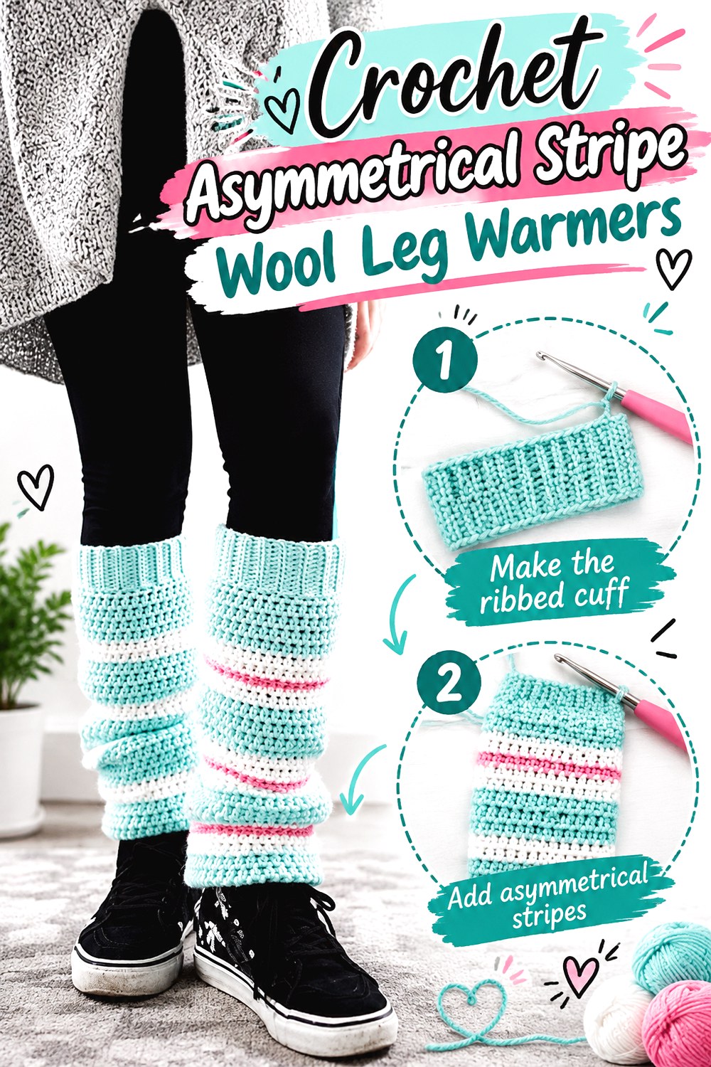 Crochet Asymmetrical Stripe Wool Leg Warmers