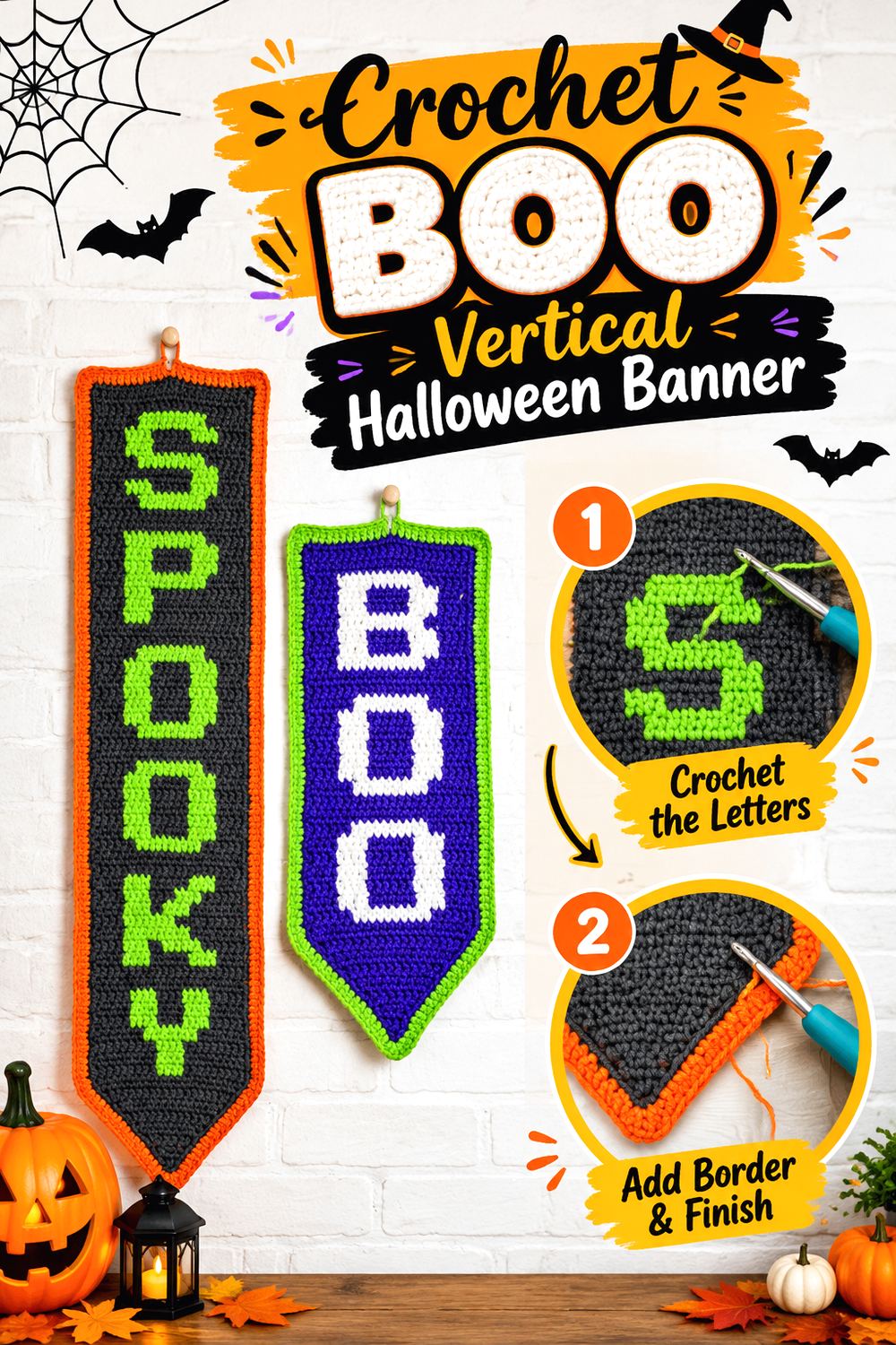 Crochet BOO Vertical Halloween Banner
