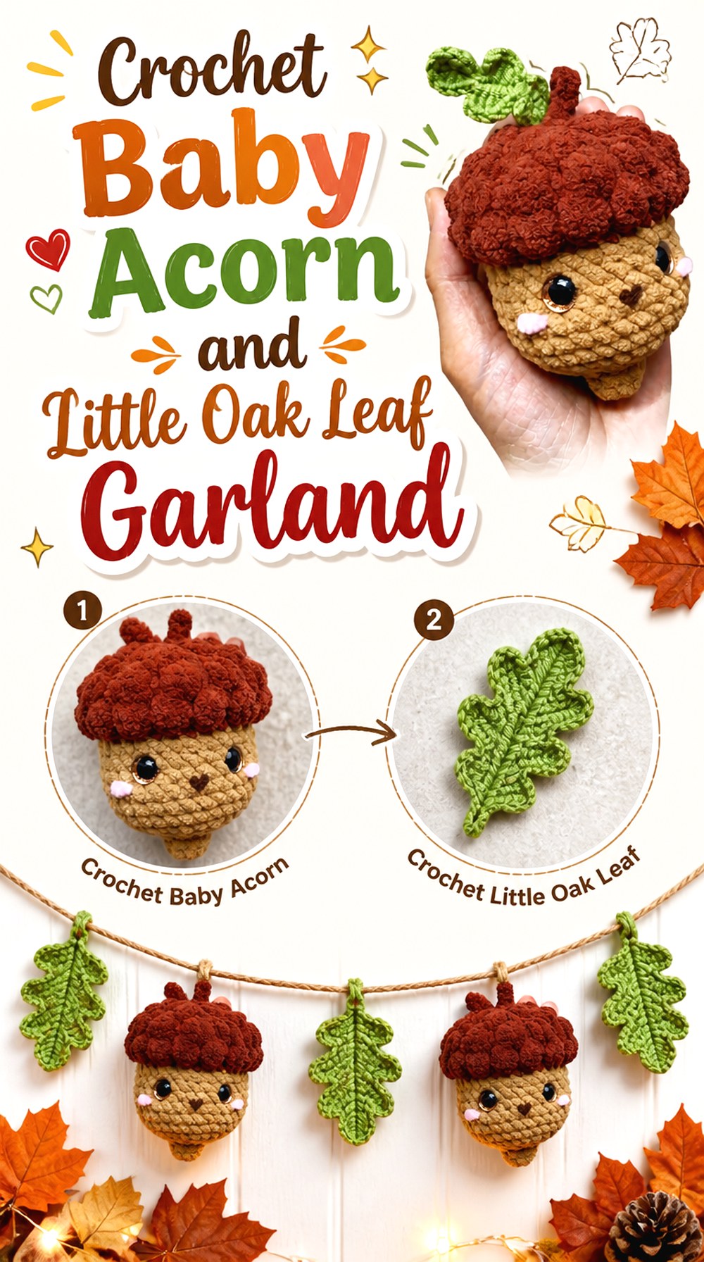 Crochet Baby Acorn and Little Oak Leaf Garland