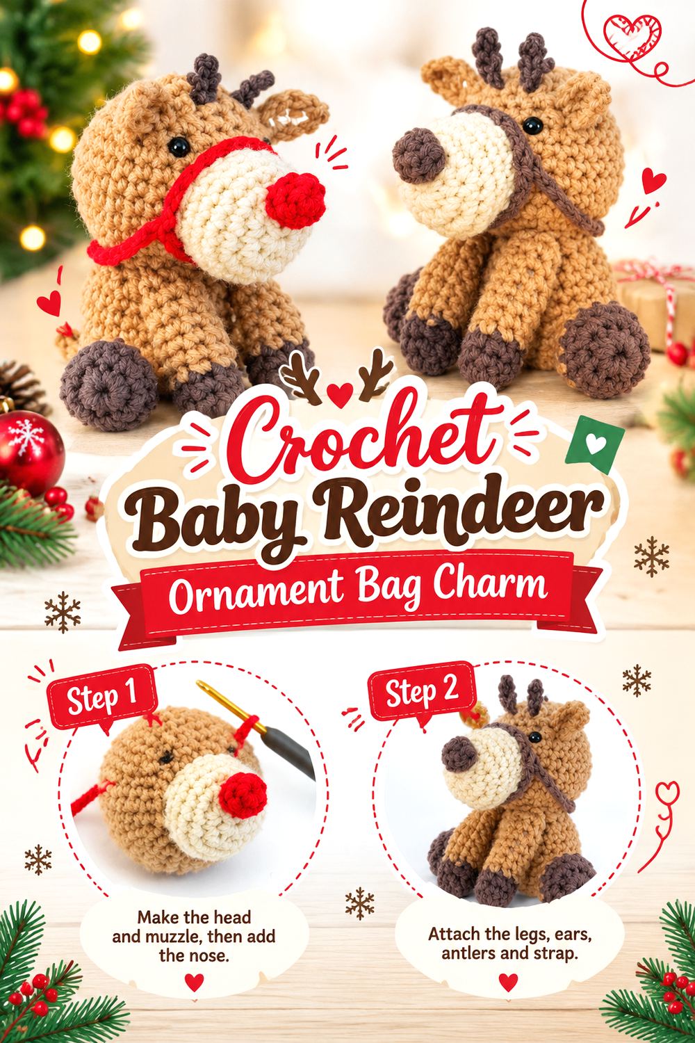 Crochet Baby Reindeer Ornament Bag Charm