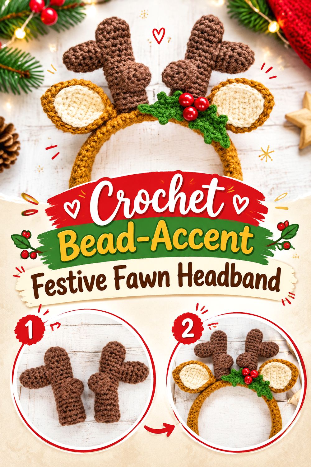 Crochet Bead Accent Festive Fawn Headband