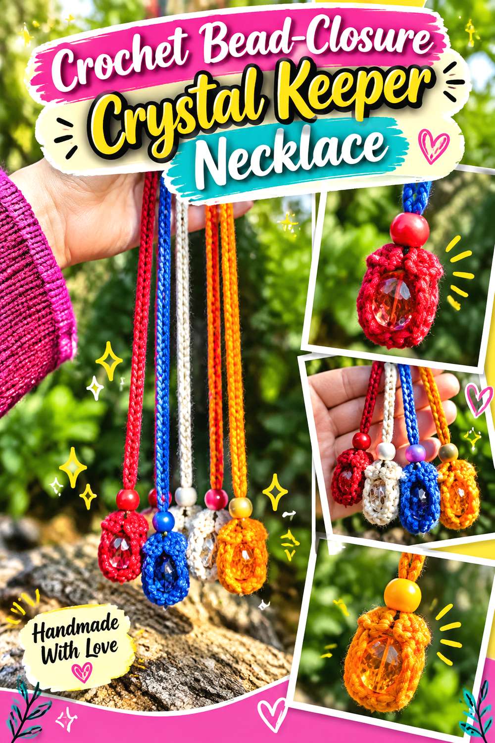 Crochet Bead Closure Crystal Keeper Necklace