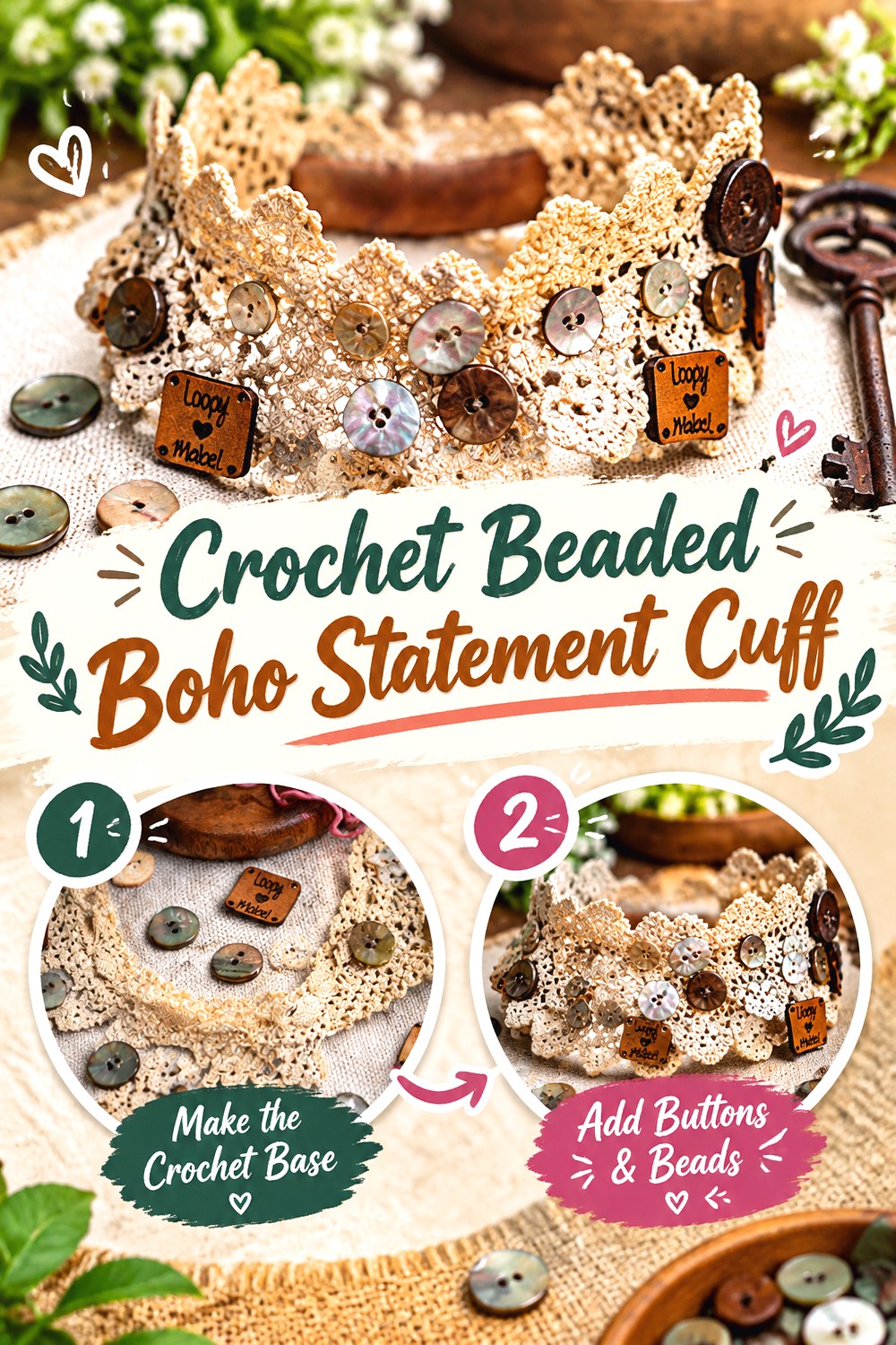 Crochet Beaded Boho Statement Cuff