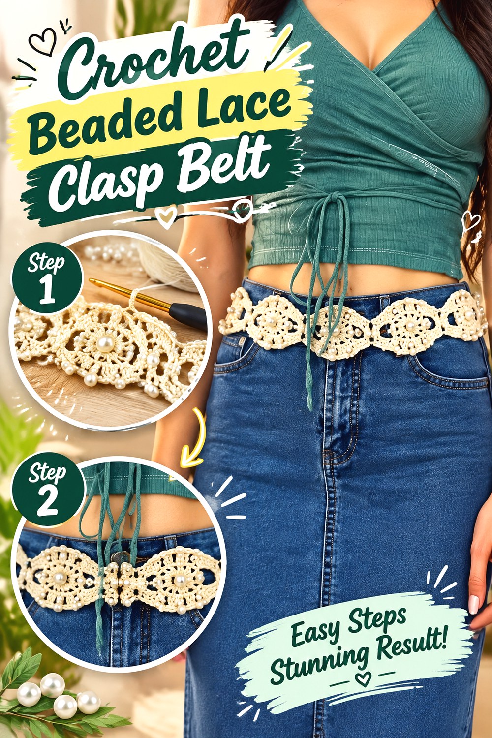 Crochet Beaded Lace Clasp Belt