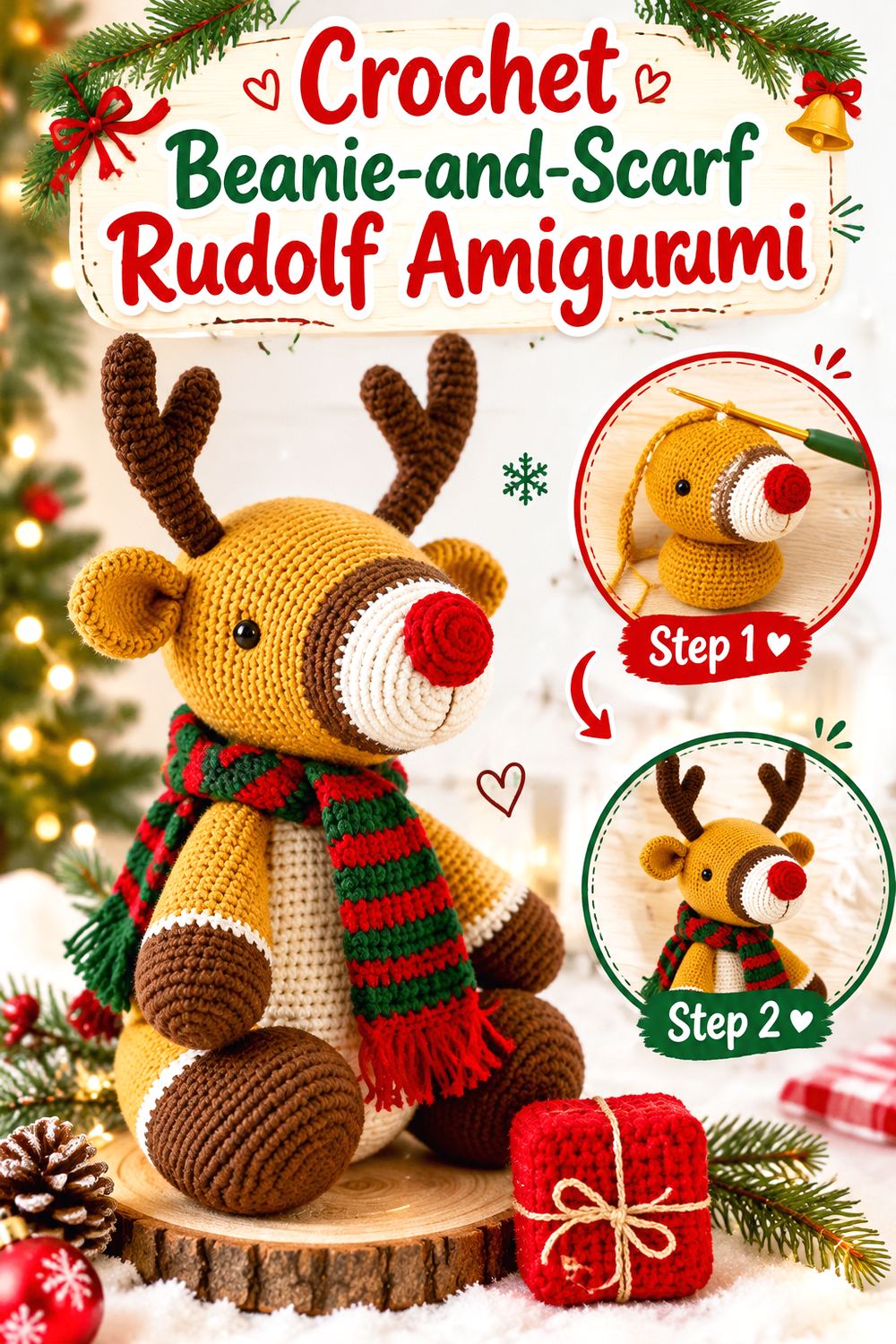 Crochet Beanie and Scarf Rudolf Amigurumi