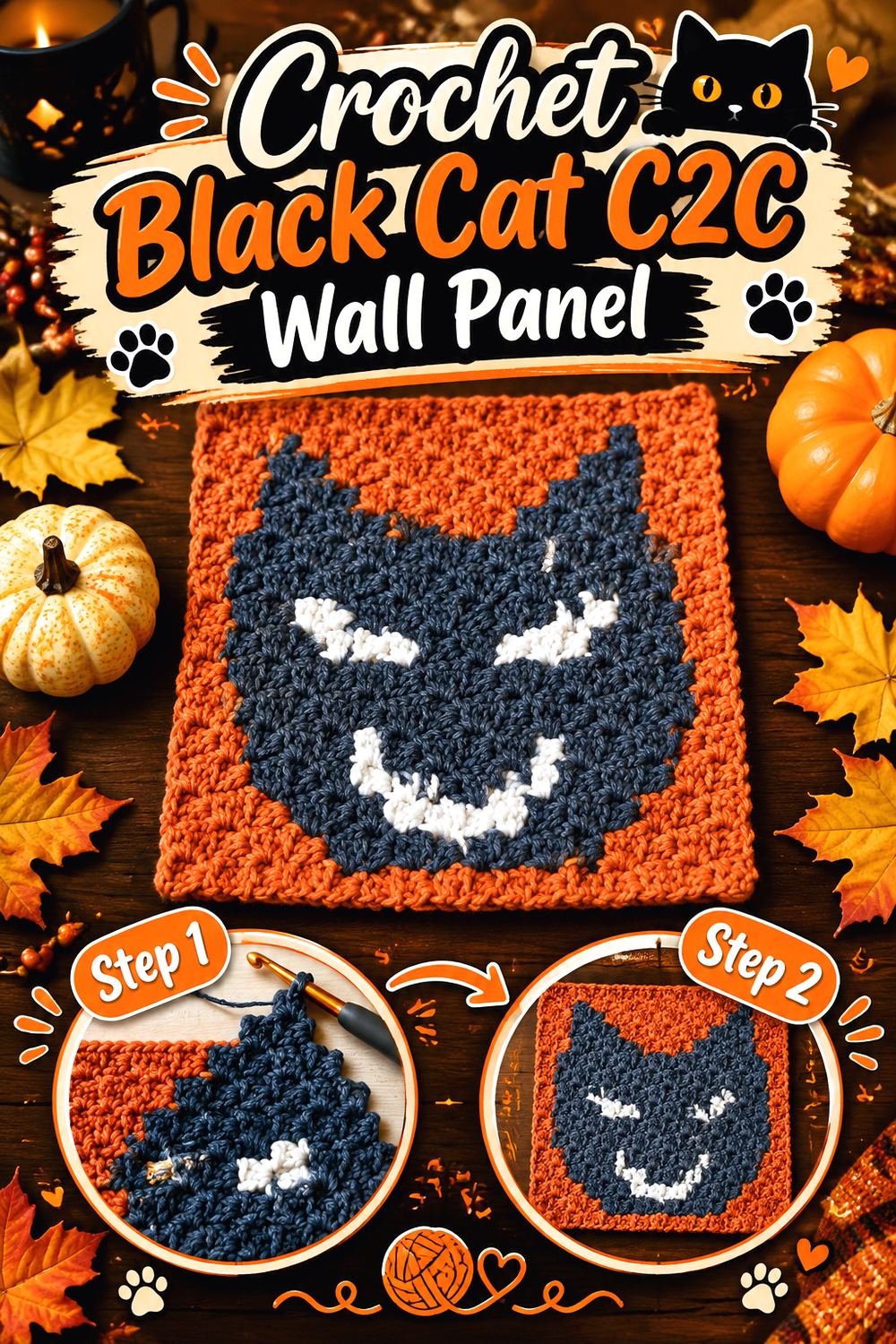 Crochet Black Cat CC Wall Panel