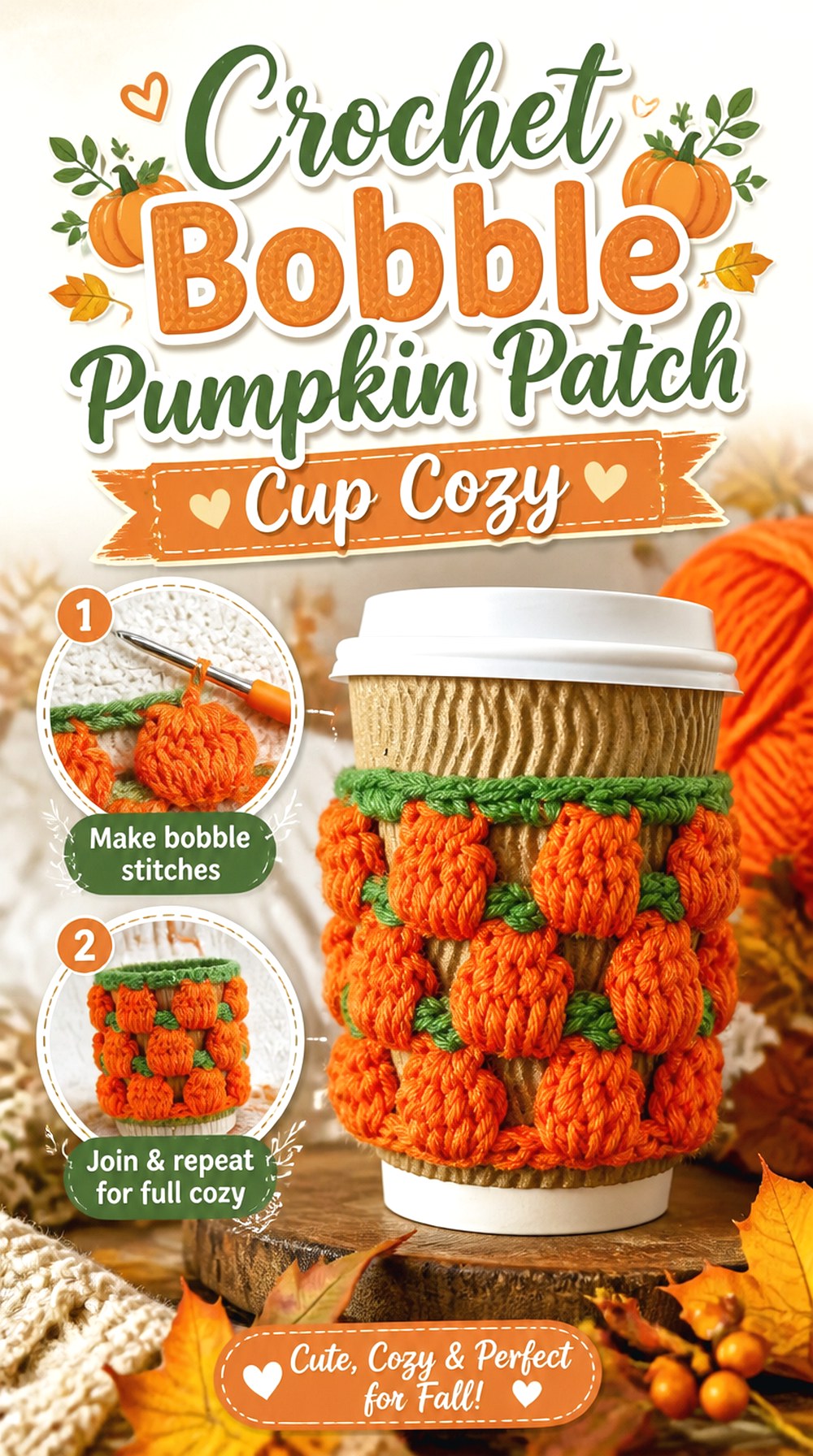 Crochet Bobble Pumpkin Patch Cup Cozy