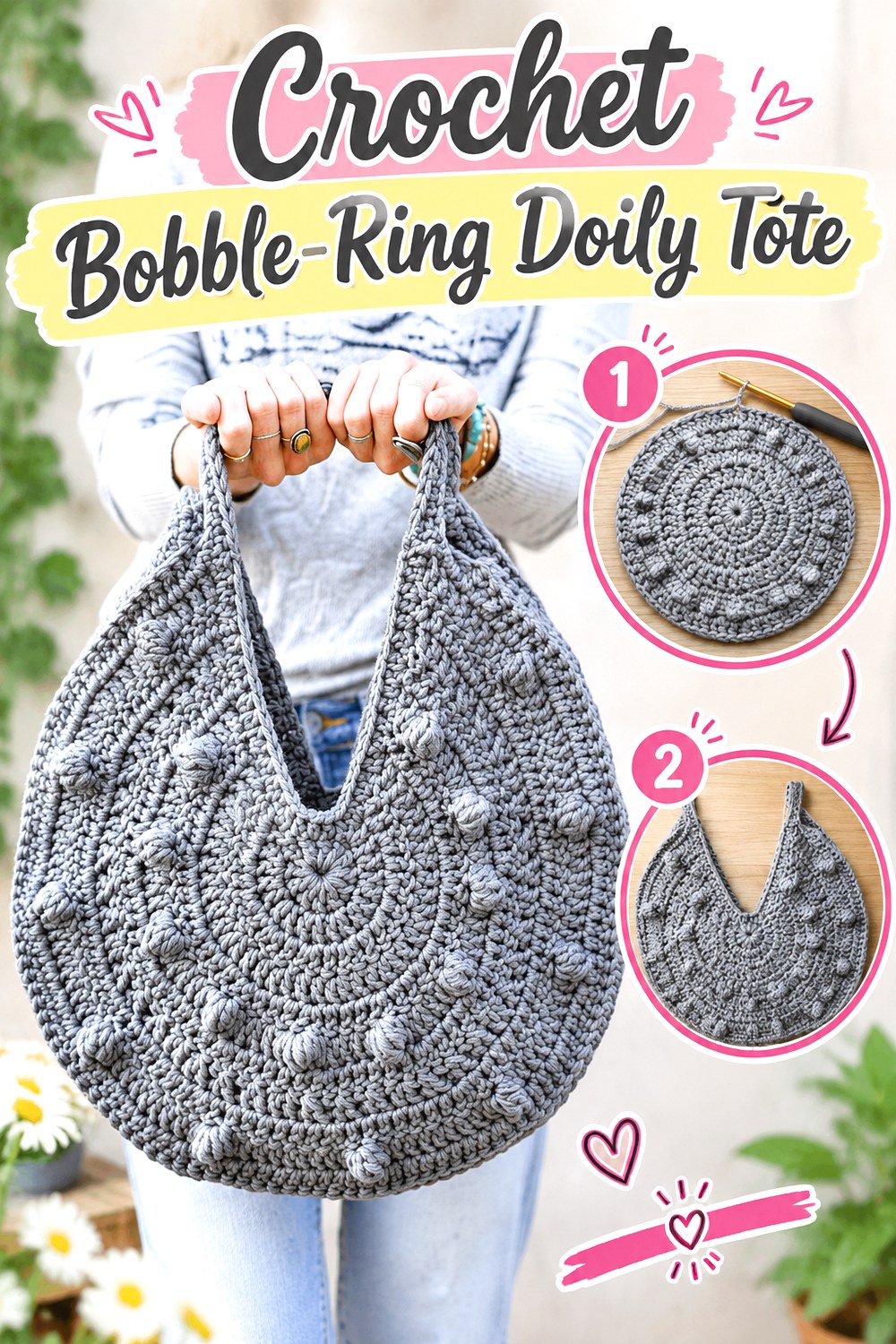 Crochet Bobble Ring Doily Tote