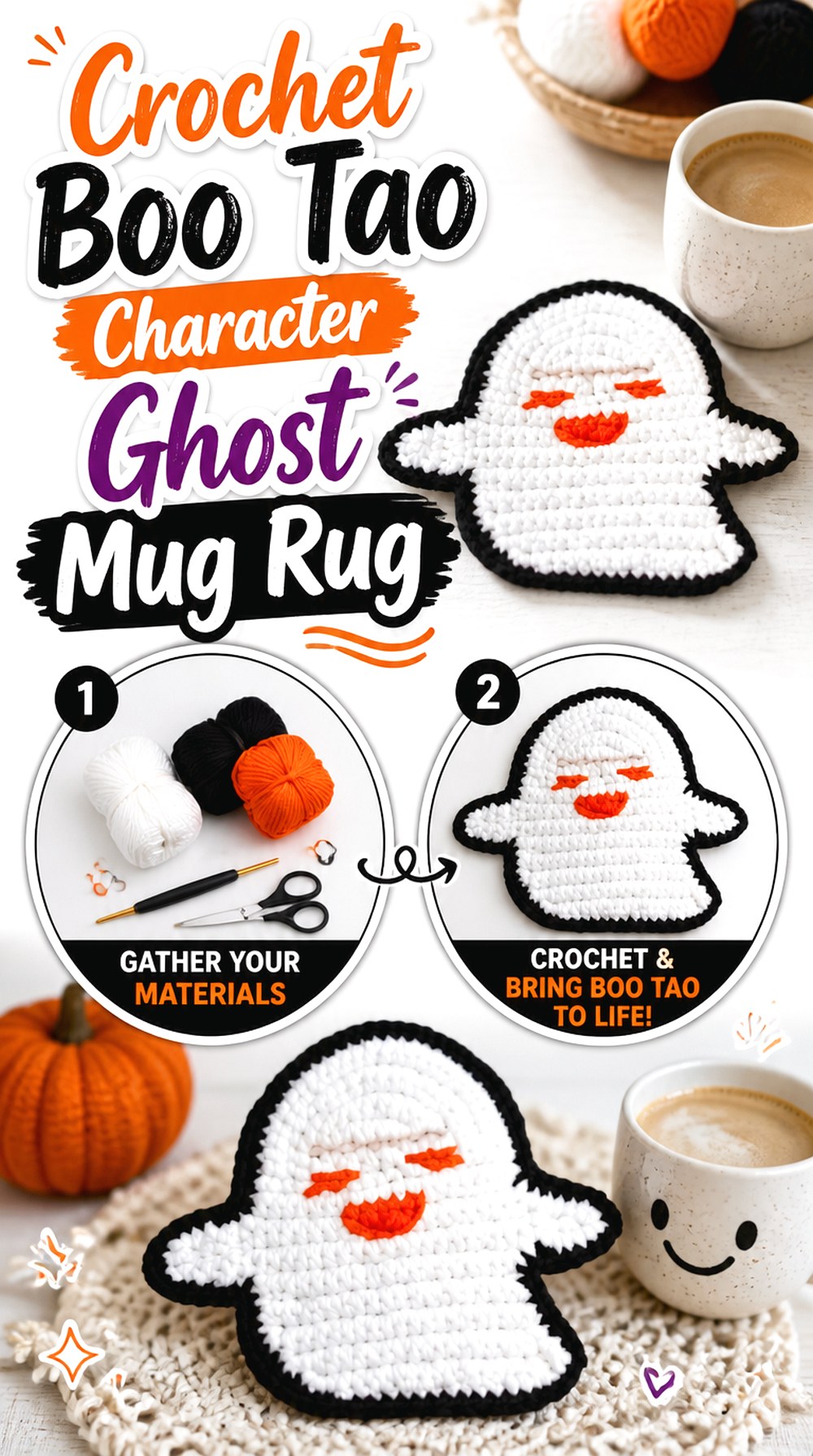 Crochet Boo Tao Character Ghost Mug Rug