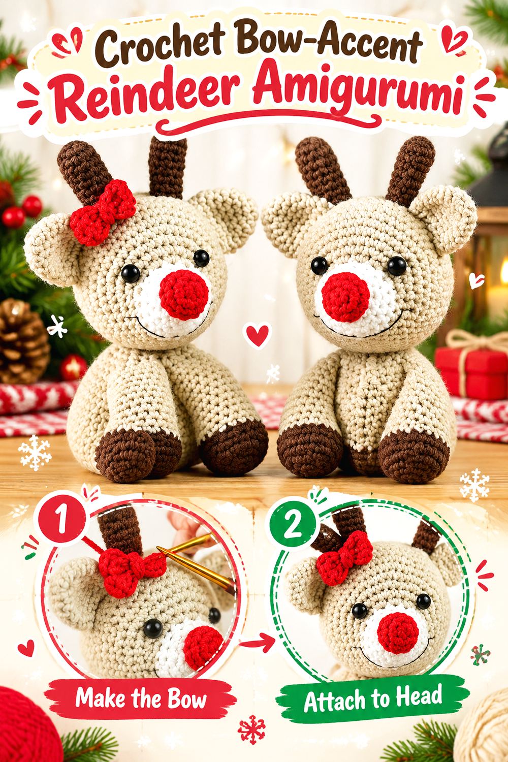 Crochet Bow Accent Reindeer Amigurumi