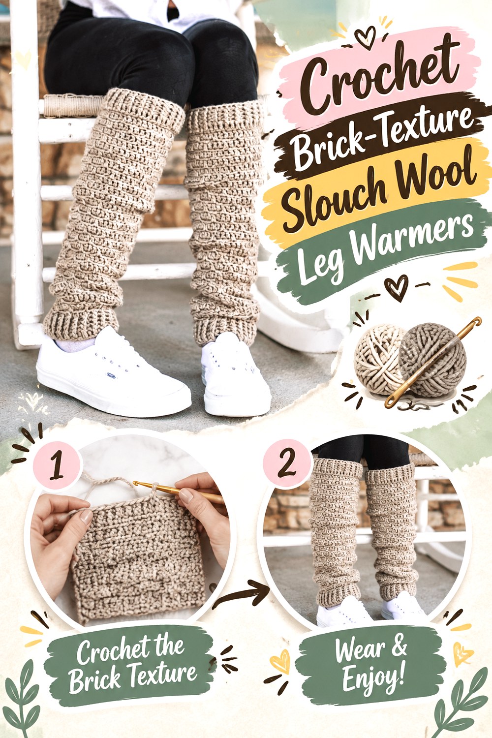 Crochet Brick Texture Slouch Wool Leg Warmers