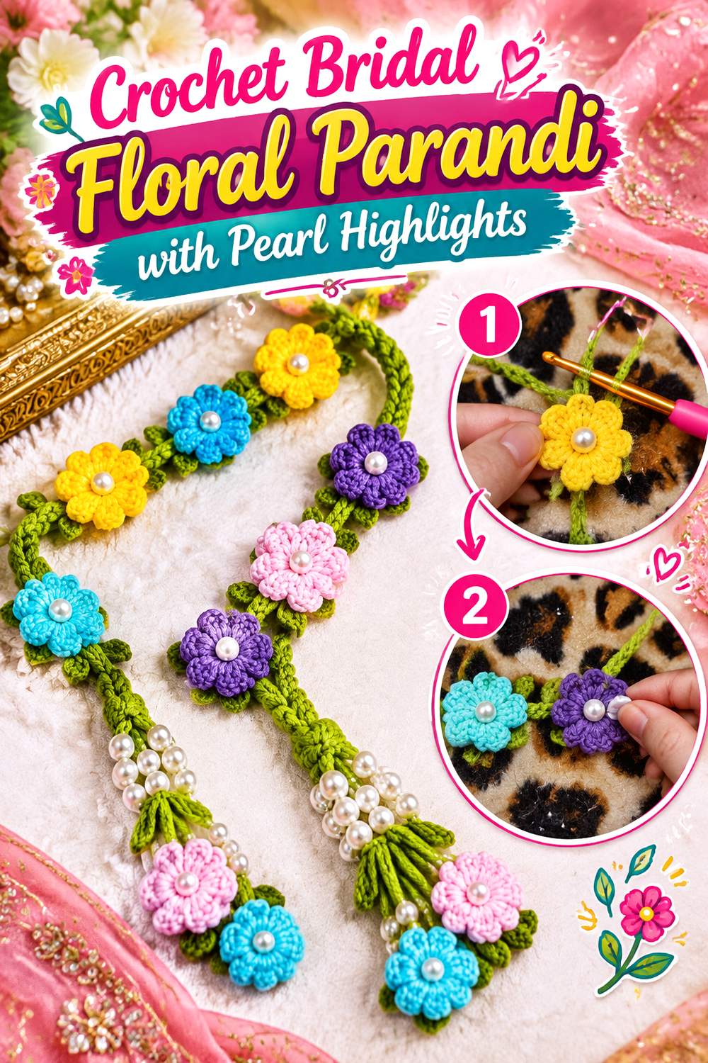 Crochet Bridal Floral Parandi with Pearl Highlights