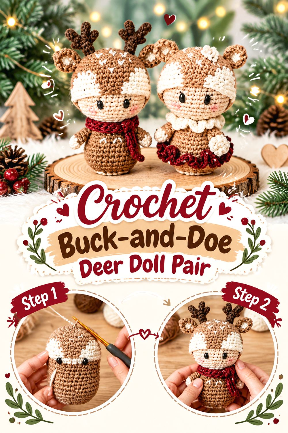 Crochet Buck and Doe Deer Doll Pair