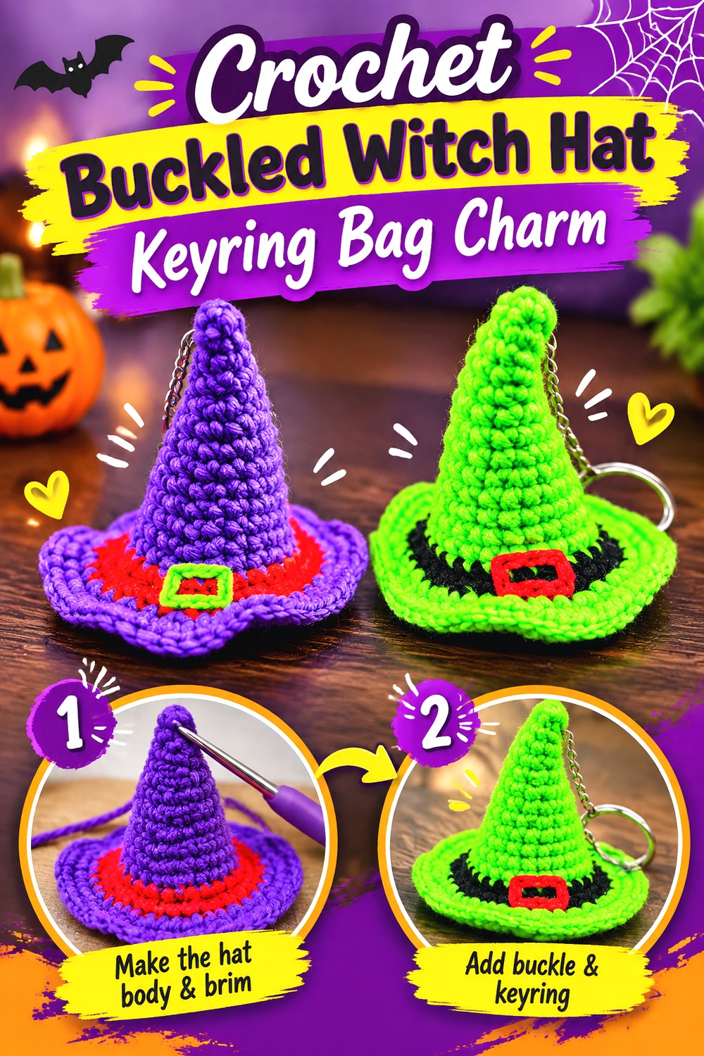 Crochet Buckled Witch Hat Keyring Bag Charm