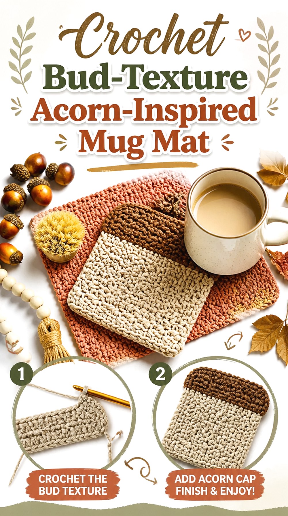 Crochet Bud Texture Acorn Inspired Mug Mat