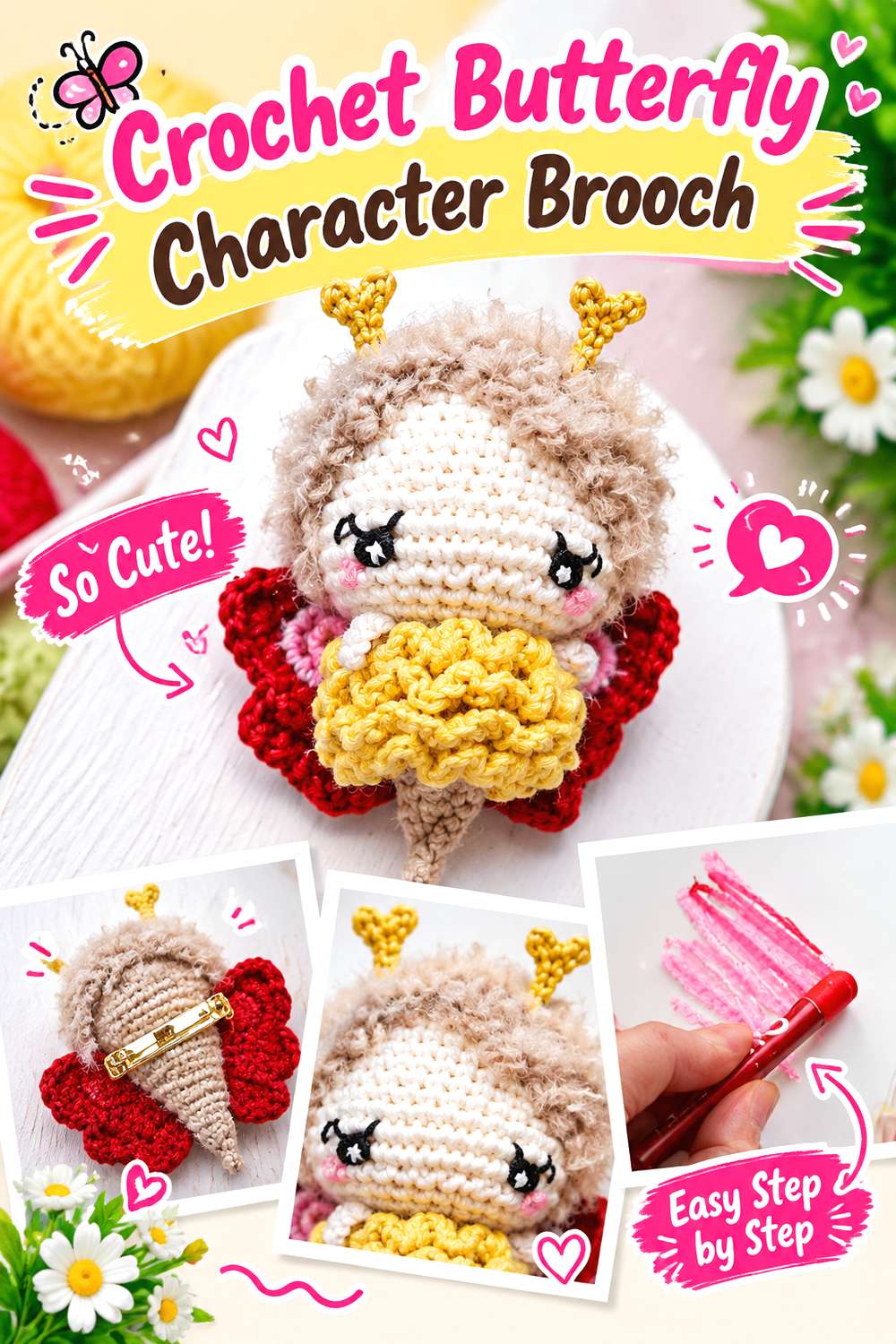 Crochet Butterfly Character Brooch