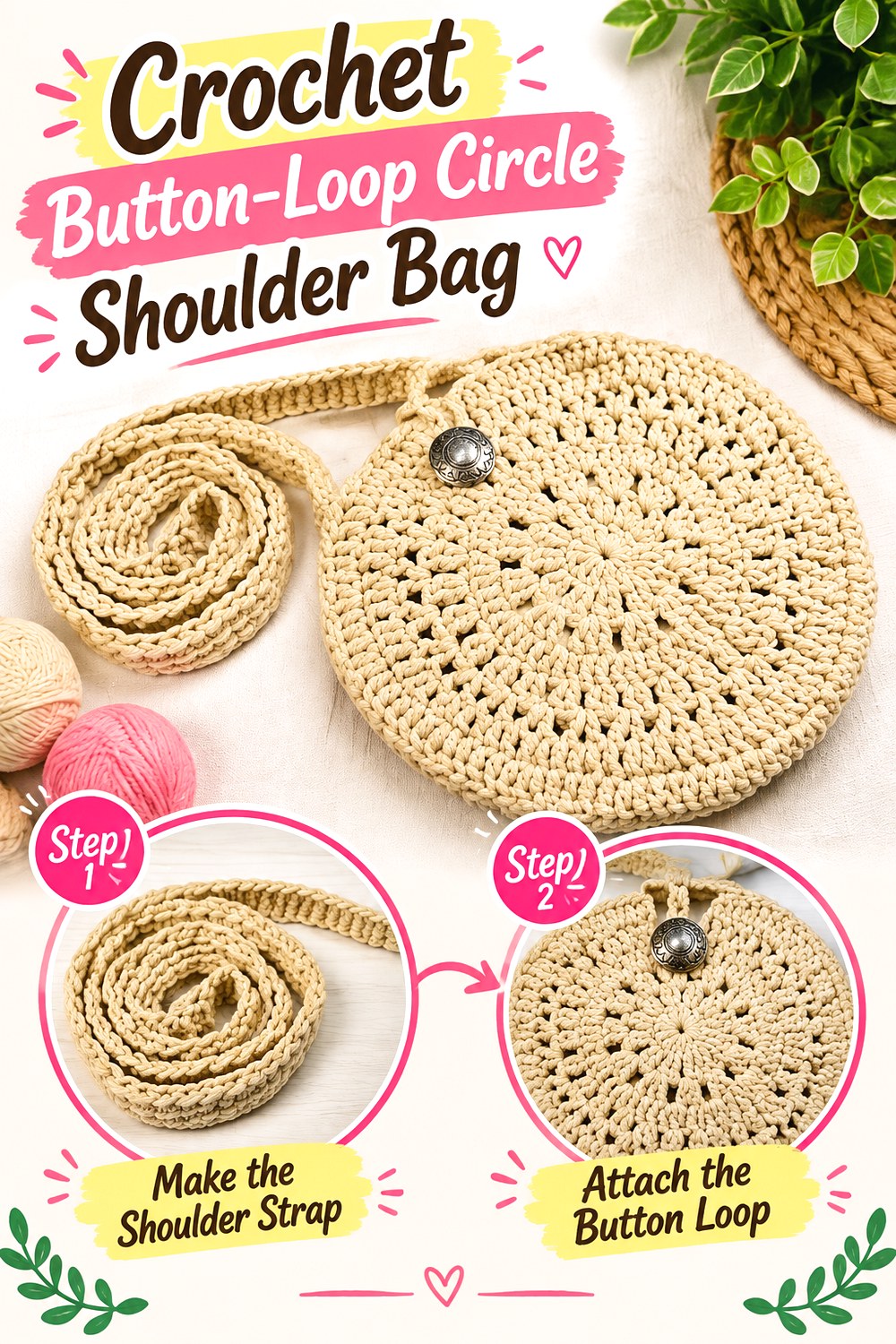 Crochet Button Loop Circle Shoulder Bag