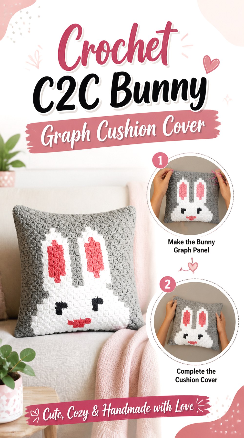 Crochet CC Bunny Graph Cushion Cover