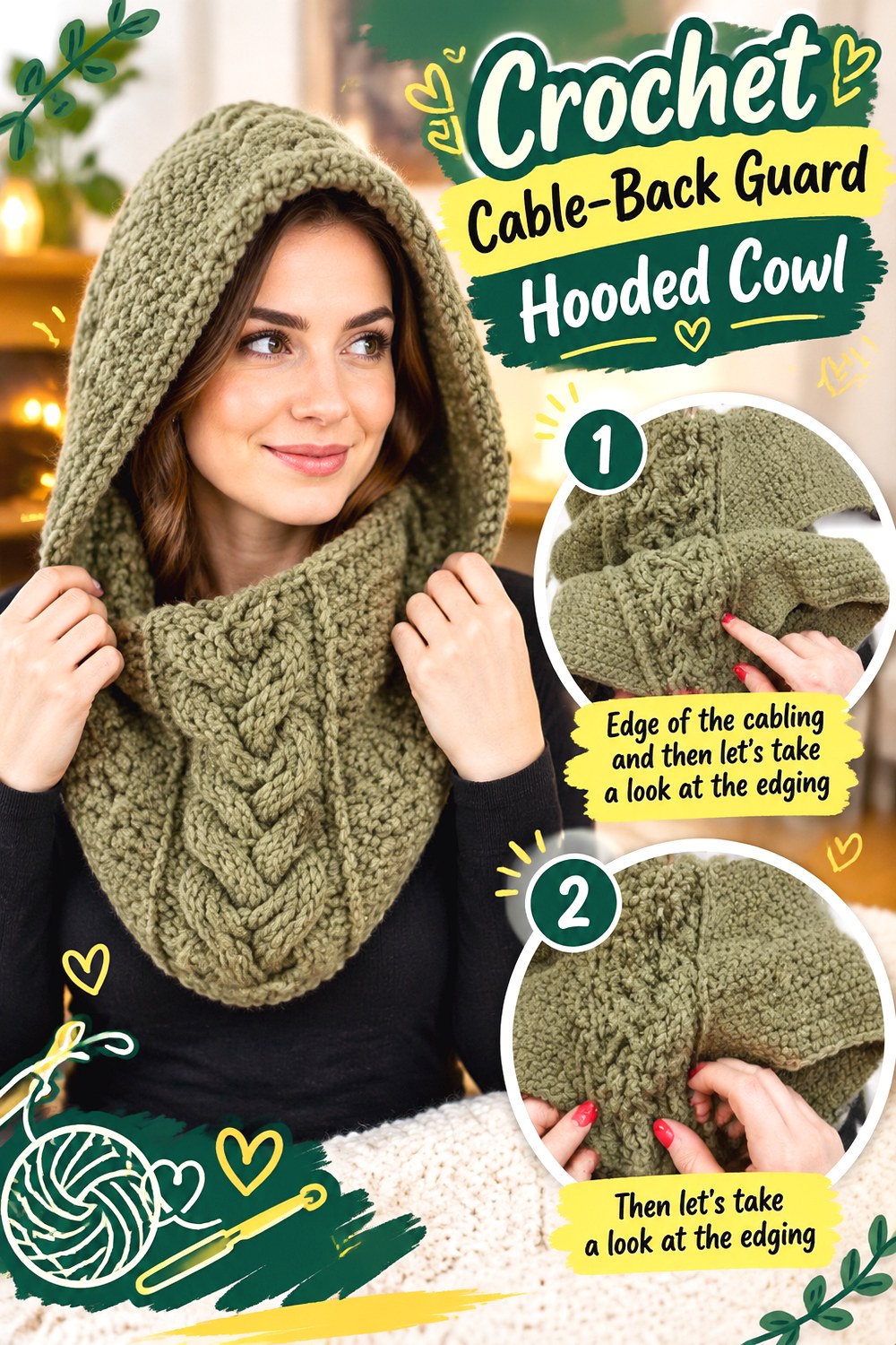 Crochet Cable Back Guard Hooded Cowl