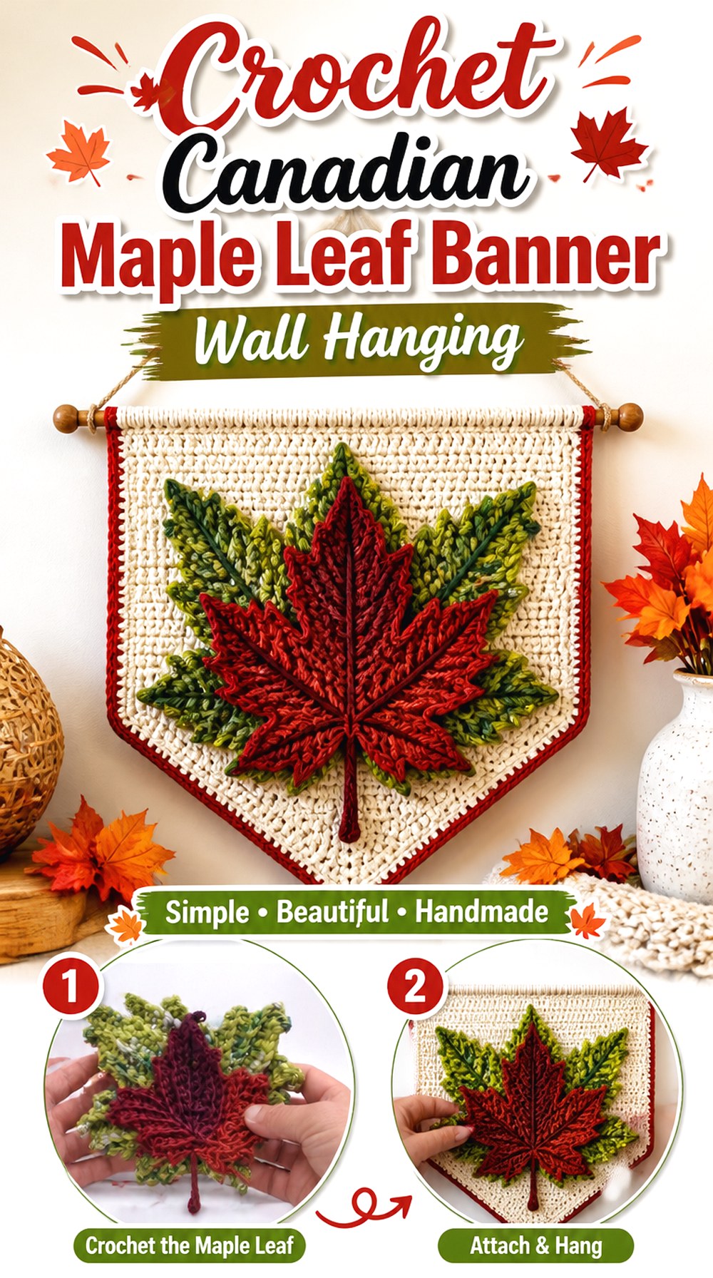 Crochet Canadian Maple Leaf Banner Wall Hanging