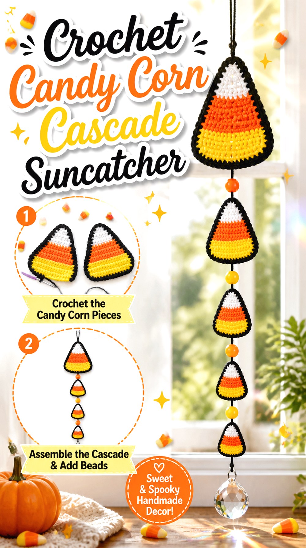 Crochet Candy Corn Cascade Suncatcher