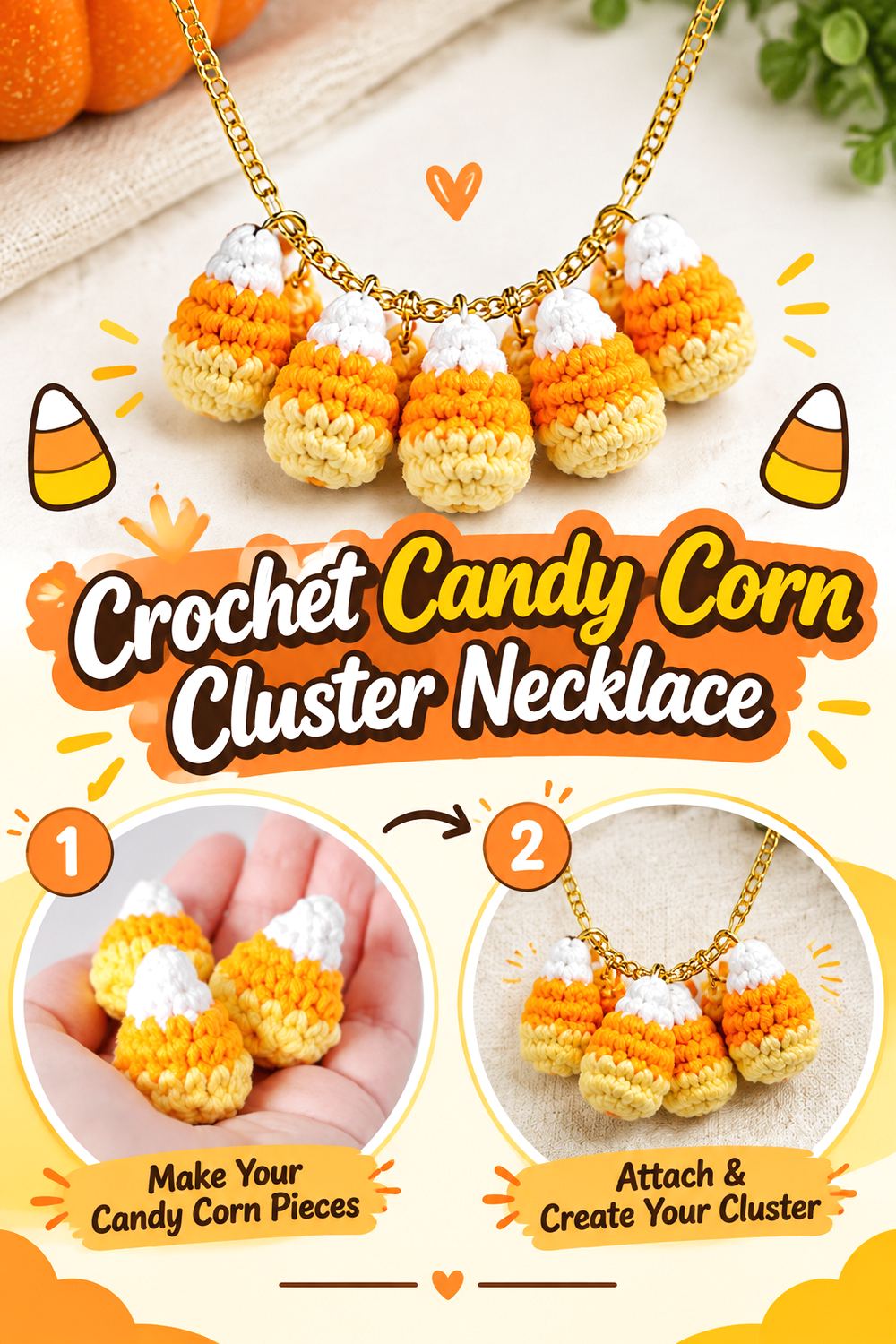 Crochet Candy Corn Cluster Necklace