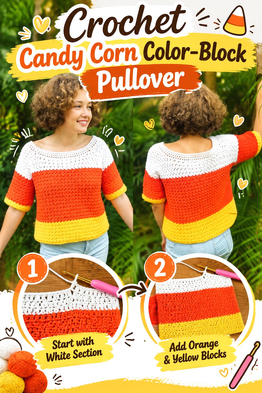 Crochet Candy Corn Color Block Pullover
