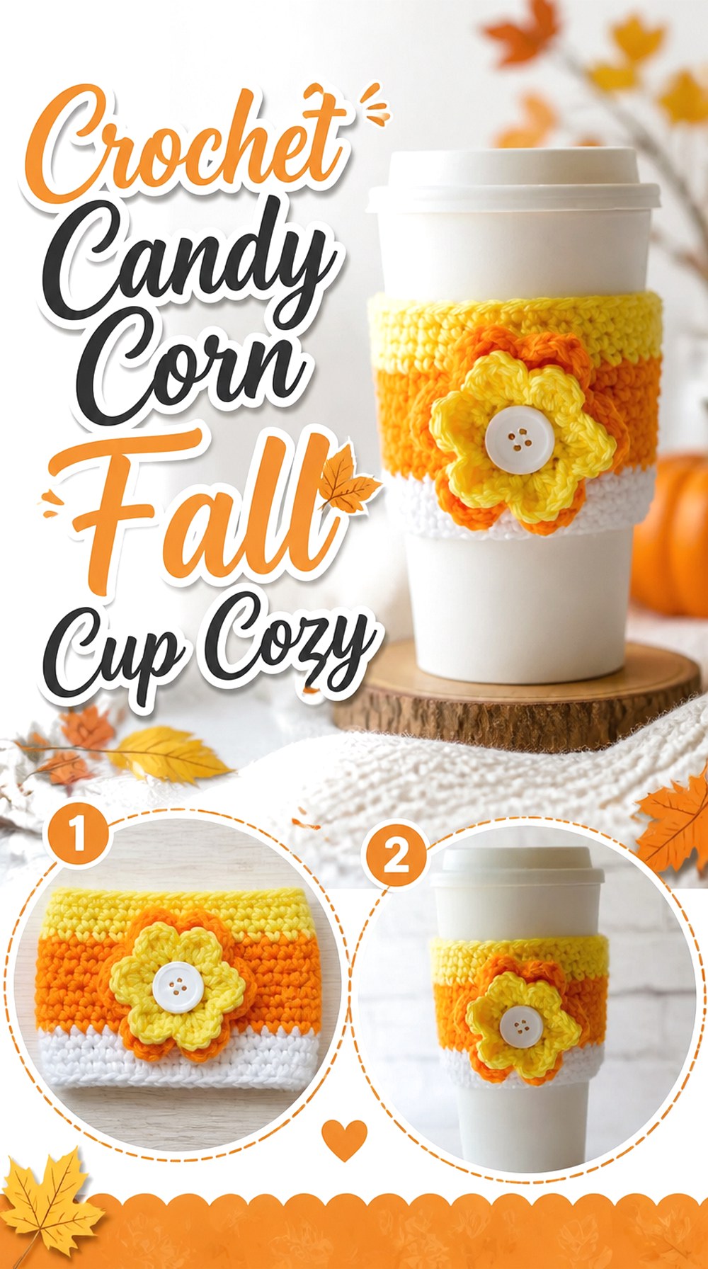 Crochet Candy Corn Fall Cup Cozy