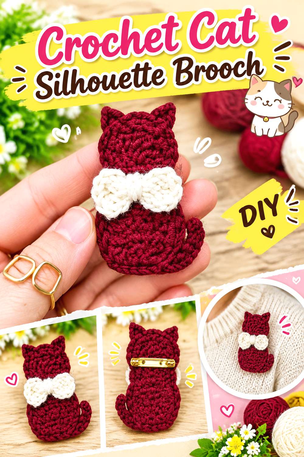 Crochet Cat Silhouette Brooch