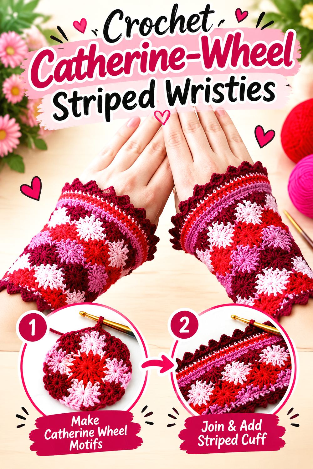 Crochet Catherine Wheel Striped Wristies