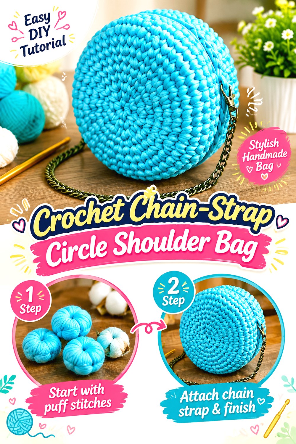 Crochet Chain Strap Circle Shoulder Bag
