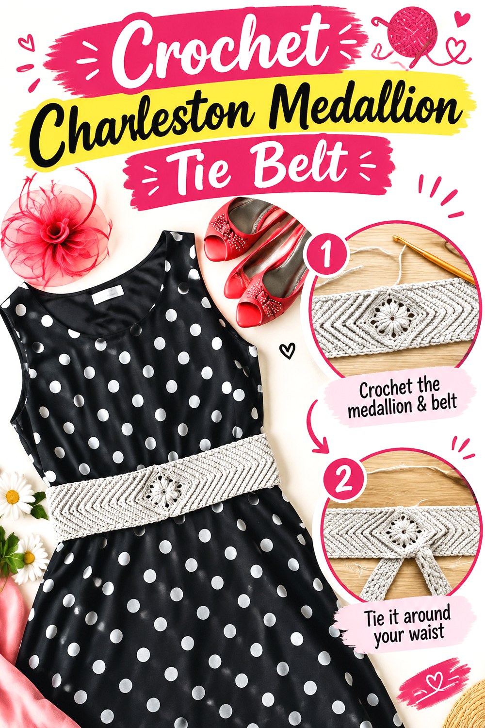 Crochet Charleston Medallion Tie Belt