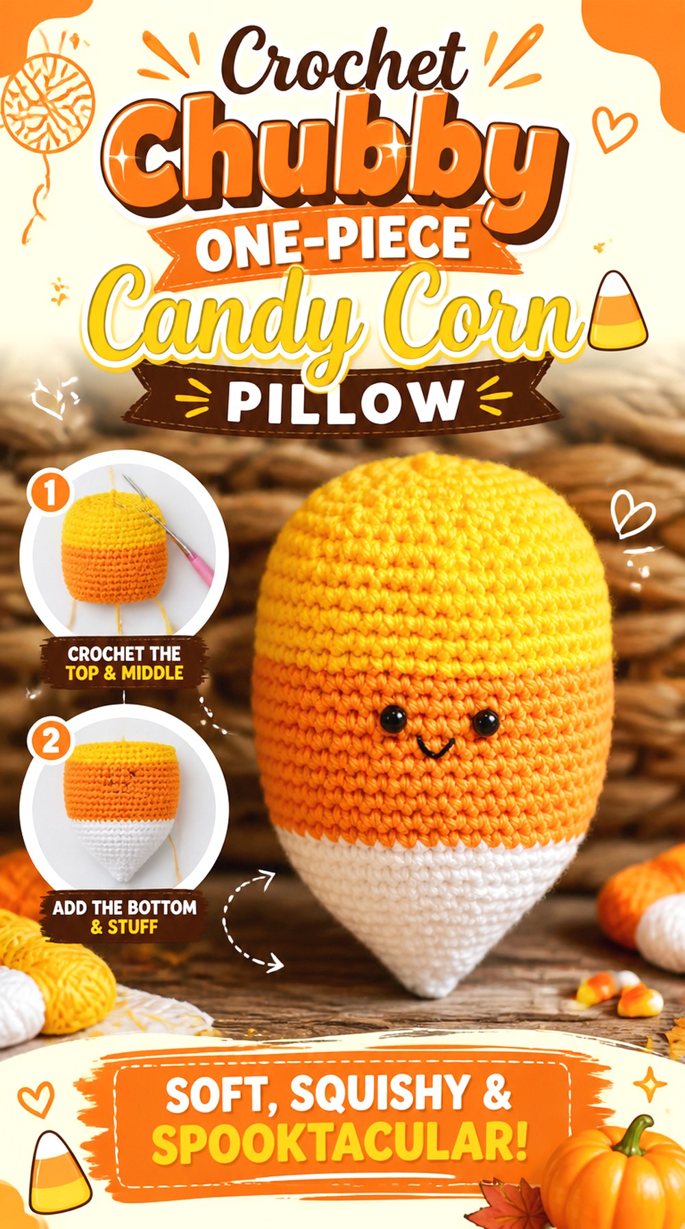 Crochet Chubby One Piece Candy Corn Pillow