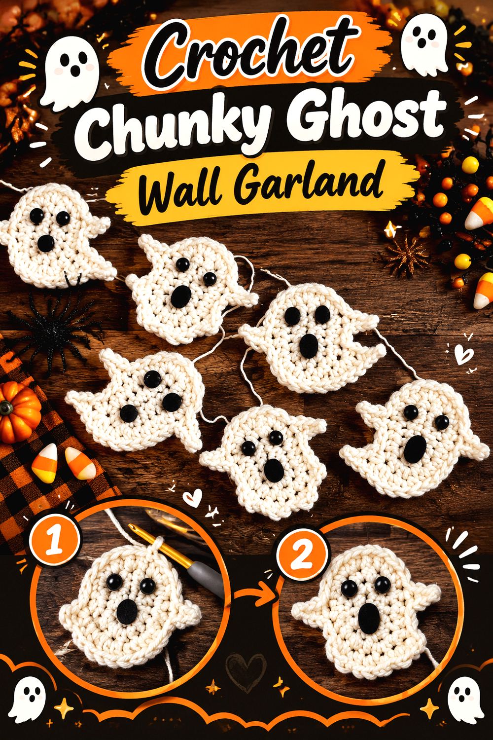 Crochet Chunky Ghost Wall Garland